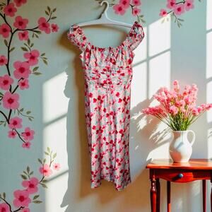WHO I AM  WHOIAM Floral Runched Tie Front Midi Dress size 8
